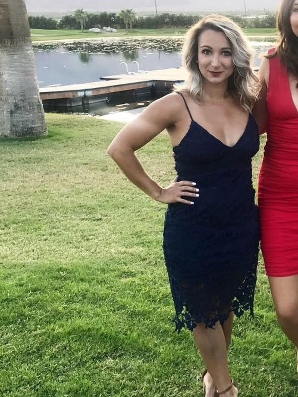 ASTR Navy Blue Lace Midi Dress